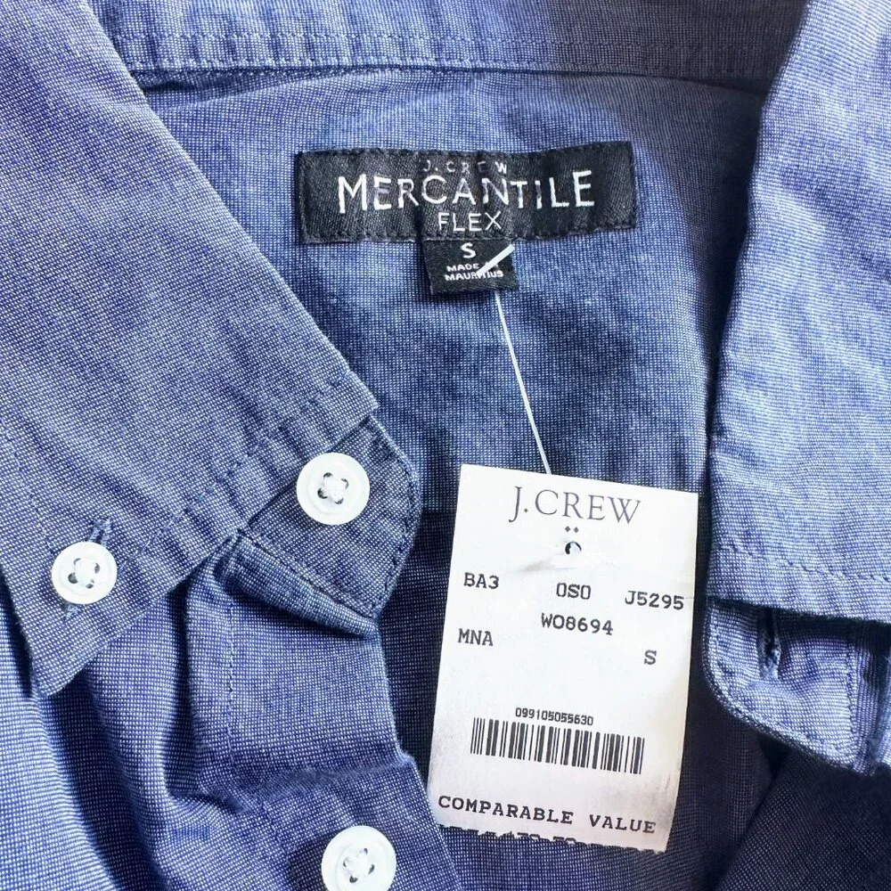 J. CREW Men's Mercantile Flex Blue Chambray Cotton Shirt Size Small NEW